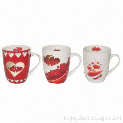 12oz porcelain mug with Valentine design, various artworks are available, OEM orders are welcome